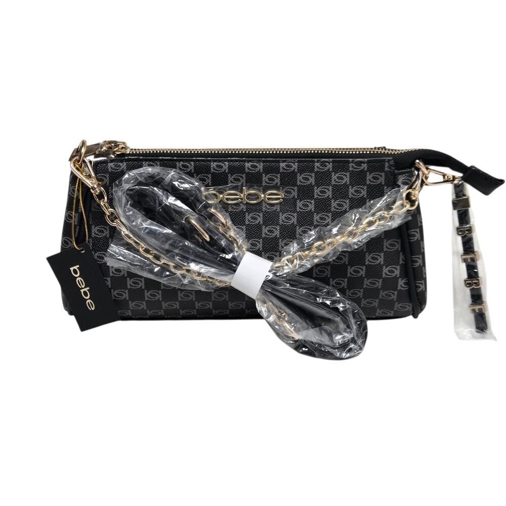 Bebe Synthetic Leather Crossbody Bag Monogram Black & Gray